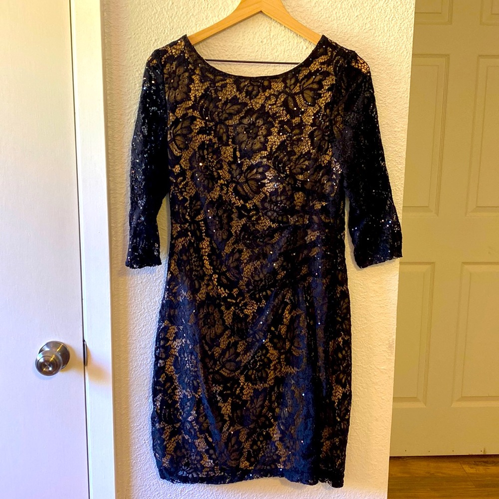 Black Sequin Mid Length Formal Dress.